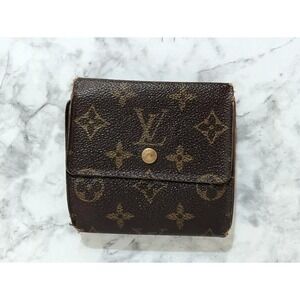 LOUIS VUITTON Vintage 80s Monogram Leather Wallet Brown Medium Trifold Elise